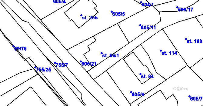 Parcela st. 66/1 v KÚ Dolní Radechová, Katastrální mapa