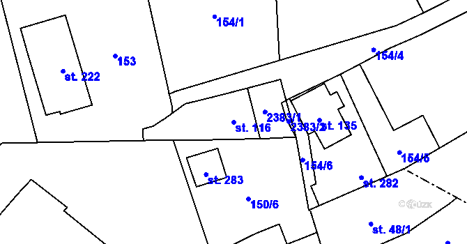 Parcela st. 116 v KÚ Dolní Radechová, Katastrální mapa