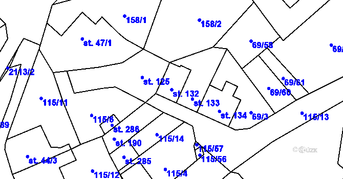 Parcela st. 132 v KÚ Dolní Radechová, Katastrální mapa