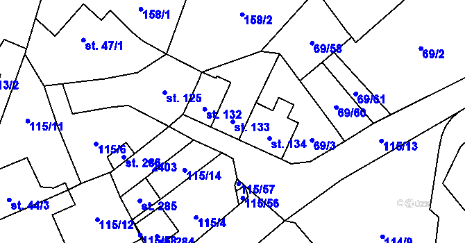 Parcela st. 133 v KÚ Dolní Radechová, Katastrální mapa