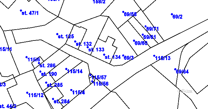 Parcela st. 134 v KÚ Dolní Radechová, Katastrální mapa