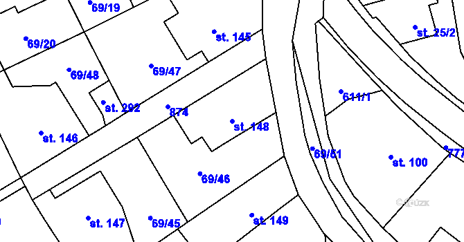 Parcela st. 148 v KÚ Dolní Radechová, Katastrální mapa