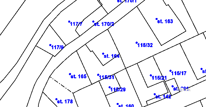 Parcela st. 164 v KÚ Dolní Radechová, Katastrální mapa