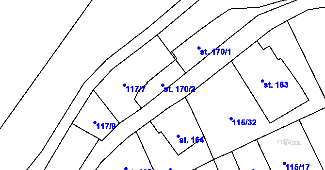 Parcela st. 170/2 v KÚ Dolní Radechová, Katastrální mapa