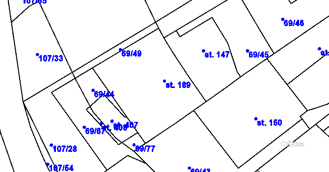 Parcela st. 189 v KÚ Dolní Radechová, Katastrální mapa