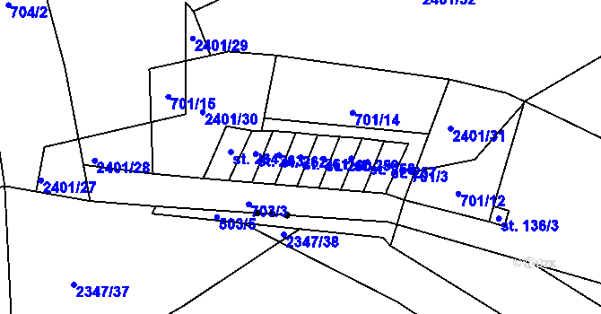Parcela st. 261 v KÚ Dolní Radechová, Katastrální mapa