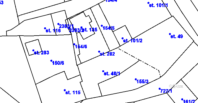 Parcela st. 282 v KÚ Dolní Radechová, Katastrální mapa