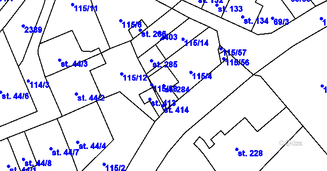 Parcela st. 284 v KÚ Dolní Radechová, Katastrální mapa