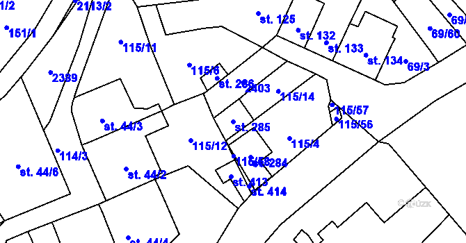 Parcela st. 285 v KÚ Dolní Radechová, Katastrální mapa