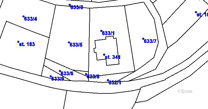 Parcela st. 341 v KÚ Dolní Radechová, Katastrální mapa