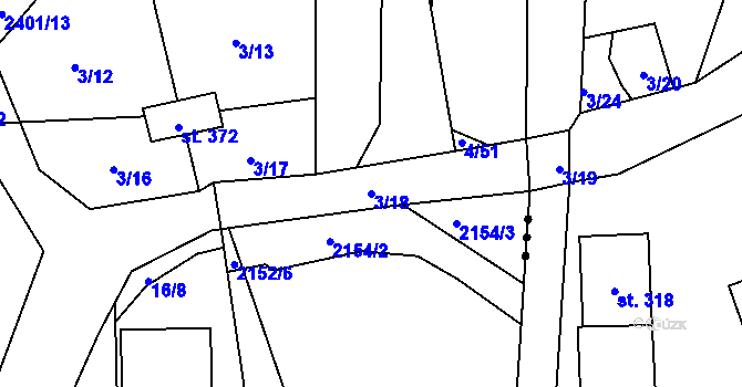 Parcela st. 3/18 v KÚ Dolní Radechová, Katastrální mapa