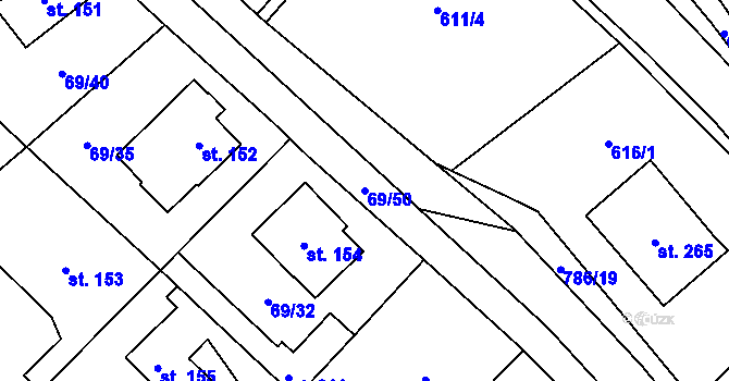 Parcela st. 69/50 v KÚ Dolní Radechová, Katastrální mapa