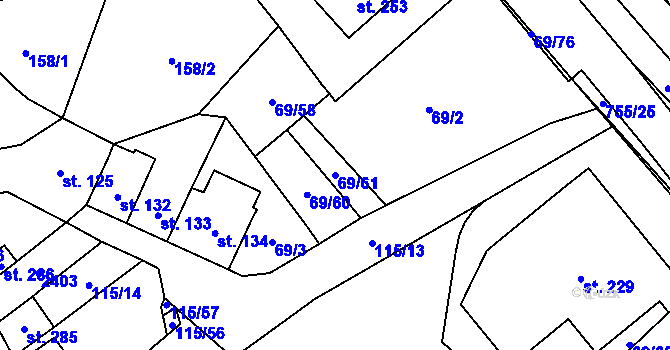 Parcela st. 69/61 v KÚ Dolní Radechová, Katastrální mapa