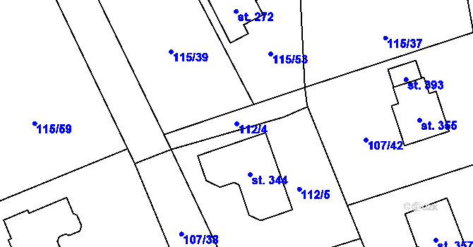 Parcela st. 112/4 v KÚ Dolní Radechová, Katastrální mapa