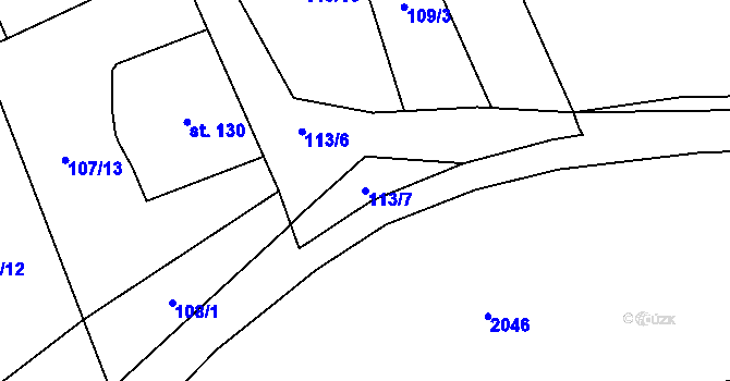 Parcela st. 113/7 v KÚ Dolní Radechová, Katastrální mapa