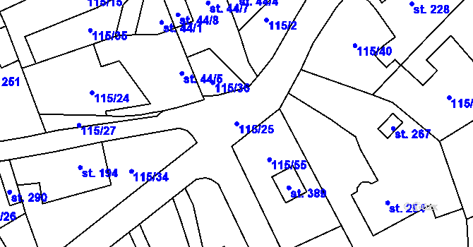 Parcela st. 115/25 v KÚ Dolní Radechová, Katastrální mapa