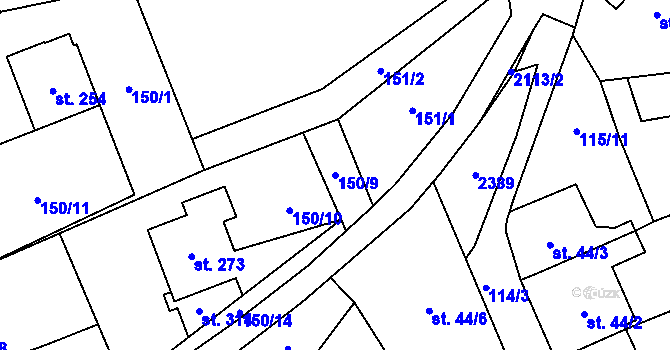 Parcela st. 150/9 v KÚ Dolní Radechová, Katastrální mapa