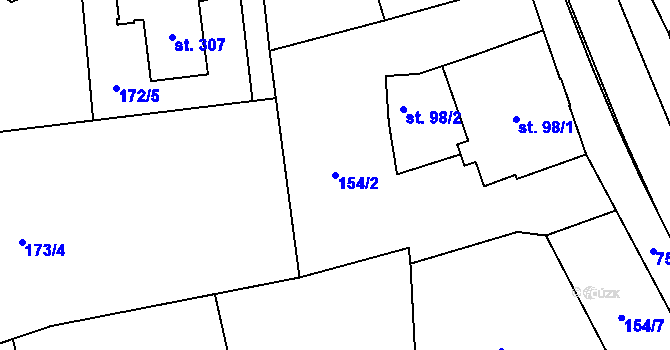 Parcela st. 154/2 v KÚ Dolní Radechová, Katastrální mapa
