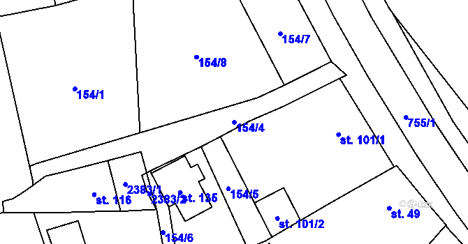 Parcela st. 154/4 v KÚ Dolní Radechová, Katastrální mapa