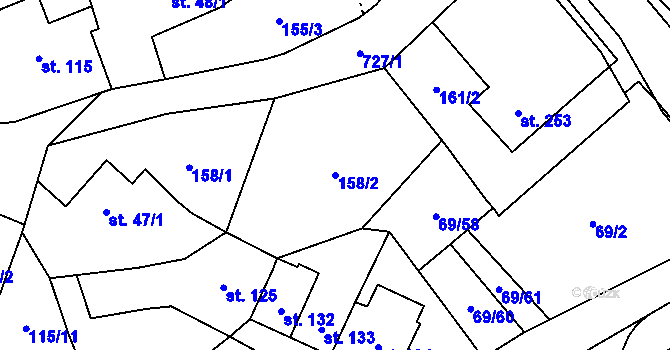 Parcela st. 158/2 v KÚ Dolní Radechová, Katastrální mapa