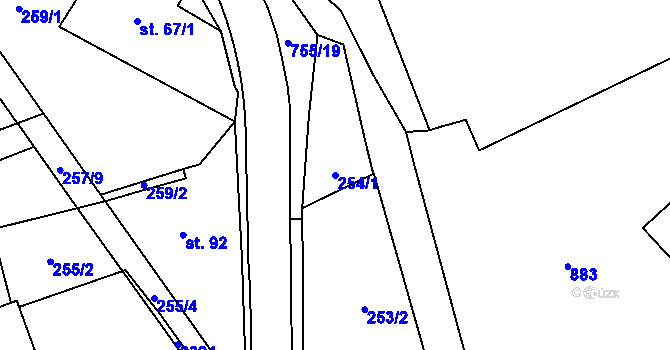 Parcela st. 254/1 v KÚ Dolní Radechová, Katastrální mapa