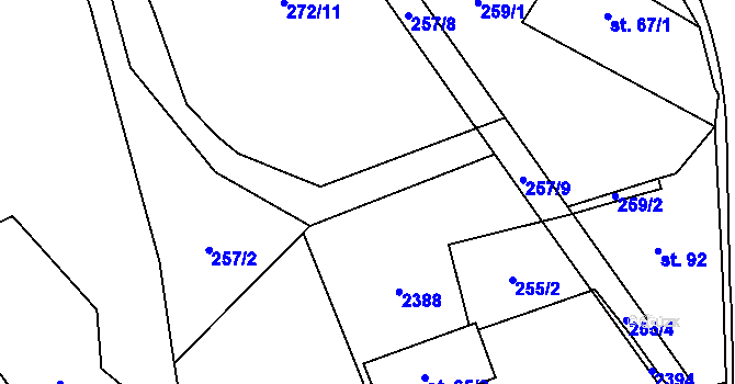 Parcela st. 257/3 v KÚ Dolní Radechová, Katastrální mapa
