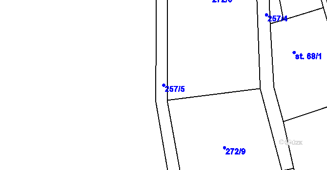 Parcela st. 257/5 v KÚ Dolní Radechová, Katastrální mapa