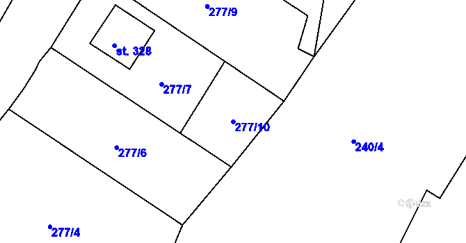 Parcela st. 277/10 v KÚ Dolní Radechová, Katastrální mapa