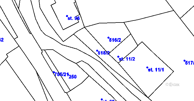 Parcela st. 518/2 v KÚ Dolní Radechová, Katastrální mapa