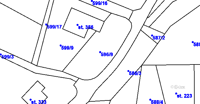 Parcela st. 596/9 v KÚ Dolní Radechová, Katastrální mapa