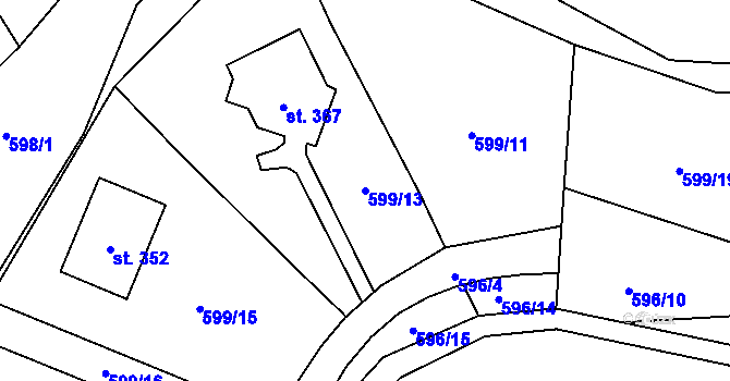 Parcela st. 599/13 v KÚ Dolní Radechová, Katastrální mapa