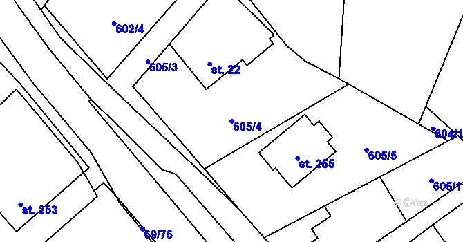 Parcela st. 605/4 v KÚ Dolní Radechová, Katastrální mapa
