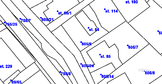 Parcela st. 605/6 v KÚ Dolní Radechová, Katastrální mapa