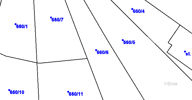 Parcela st. 660/6 v KÚ Dolní Radechová, Katastrální mapa