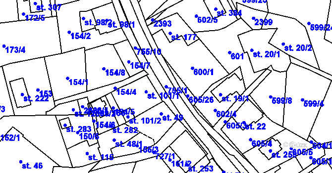 Parcela st. 755/1 v KÚ Dolní Radechová, Katastrální mapa