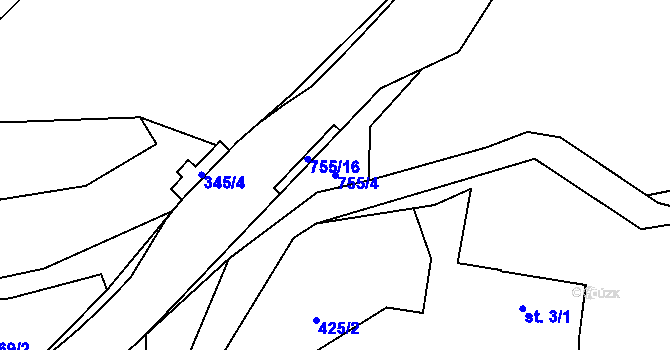 Parcela st. 755/4 v KÚ Dolní Radechová, Katastrální mapa