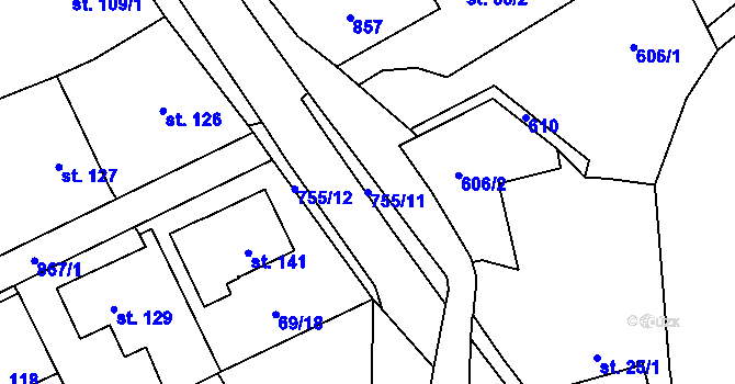 Parcela st. 755/11 v KÚ Dolní Radechová, Katastrální mapa