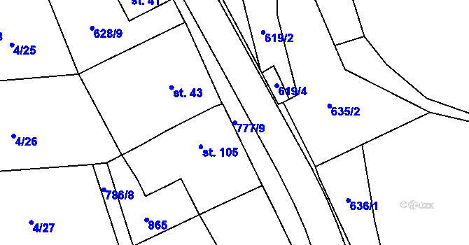 Parcela st. 777/9 v KÚ Dolní Radechová, Katastrální mapa