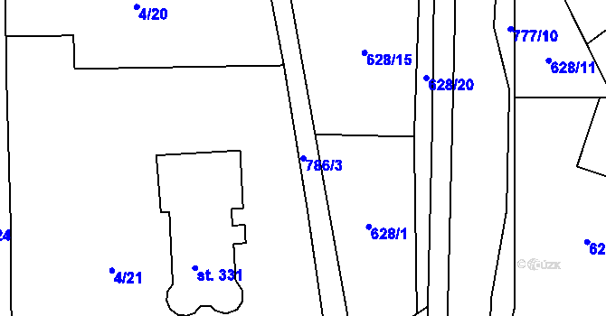 Parcela st. 786/3 v KÚ Dolní Radechová, Katastrální mapa