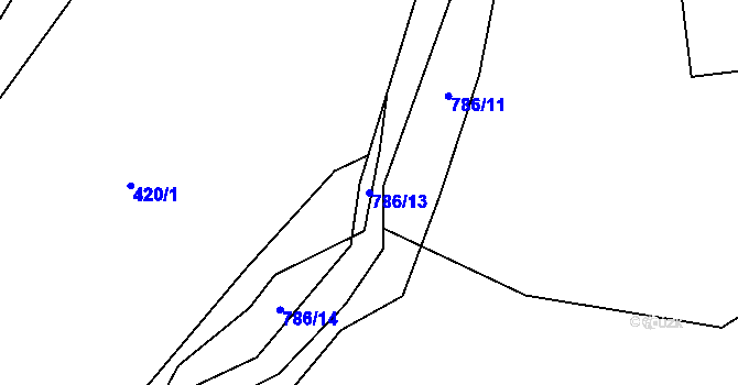 Parcela st. 786/13 v KÚ Dolní Radechová, Katastrální mapa