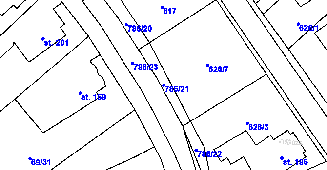Parcela st. 786/21 v KÚ Dolní Radechová, Katastrální mapa
