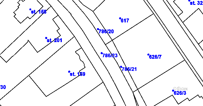 Parcela st. 786/23 v KÚ Dolní Radechová, Katastrální mapa