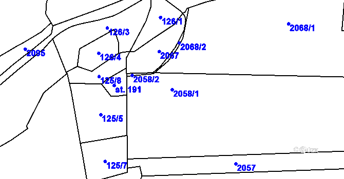 Parcela st. 2058/1 v KÚ Dolní Radechová, Katastrální mapa