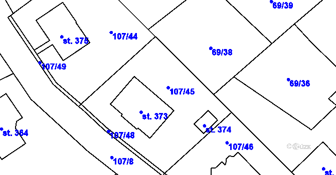 Parcela st. 107/45 v KÚ Dolní Radechová, Katastrální mapa