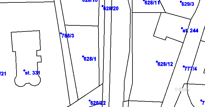 Parcela st. 628/21 v KÚ Dolní Radechová, Katastrální mapa