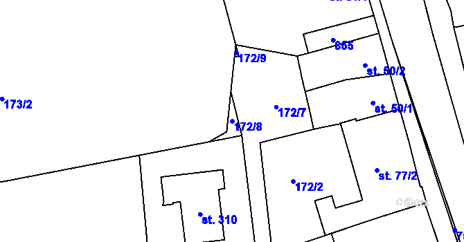 Parcela st. 172/8 v KÚ Dolní Radechová, Katastrální mapa