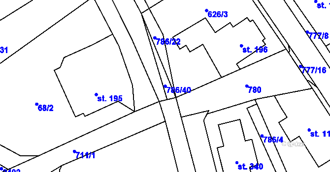 Parcela st. 786/40 v KÚ Dolní Radechová, Katastrální mapa
