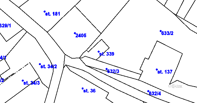 Parcela st. 339 v KÚ Dolní Radechová, Katastrální mapa
