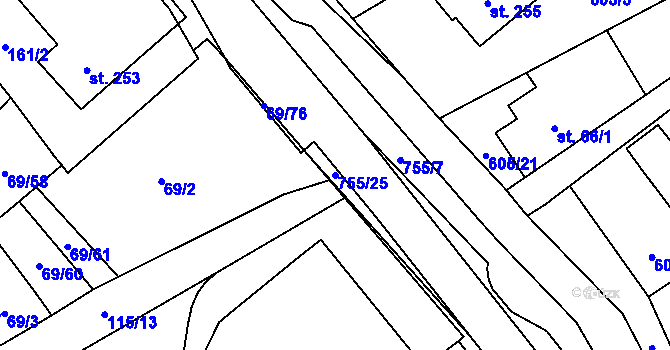 Parcela st. 755/25 v KÚ Dolní Radechová, Katastrální mapa