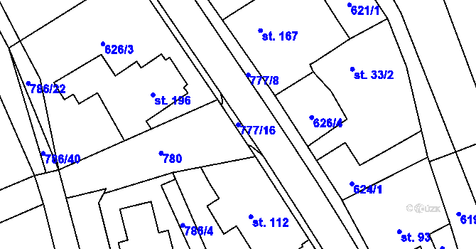 Parcela st. 777/16 v KÚ Dolní Radechová, Katastrální mapa